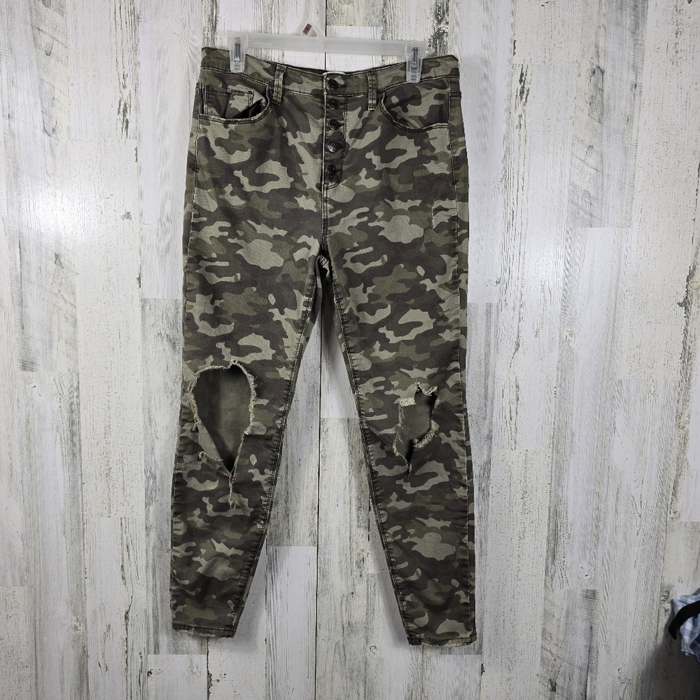 Mudd high rise camo ripped denim jeggings juniors size 15 - Picture 11 of 11